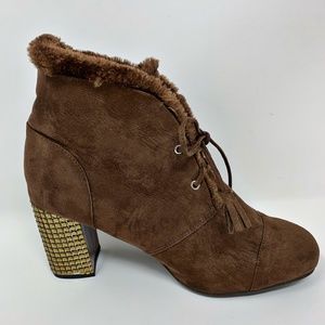 Joan Boyce Brown Faux Fur Suede Bootie Size 11